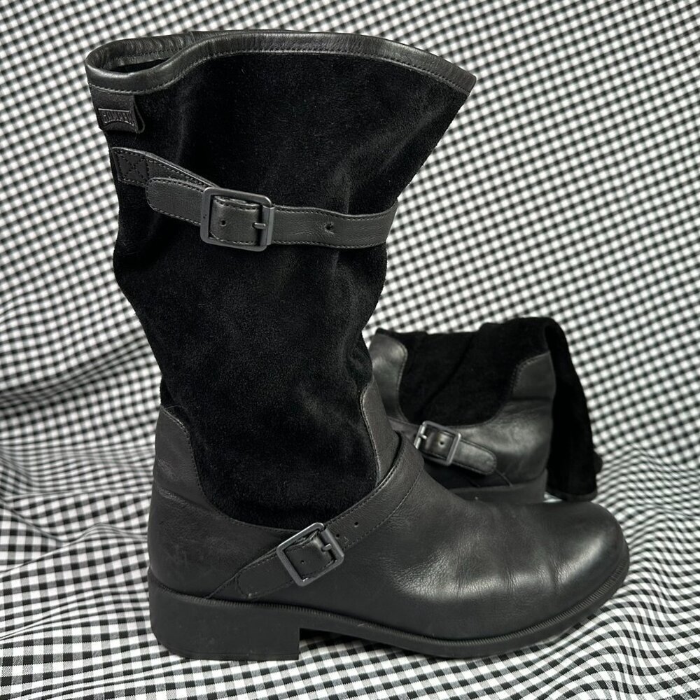 CAMPER Black Slouchy Moto Biker Buckle Suede Boots Size EU 41 / Women's 10